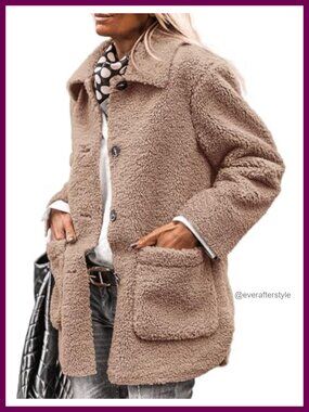 Faux Fur Sherpa Fleece Coat Warm Winter Overcoat Button Down